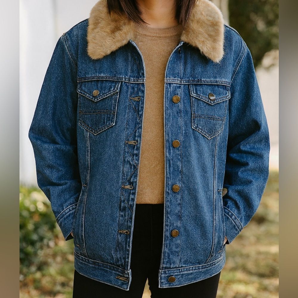 Covington Trucker’s Denim Faux Fur Collar Jacket Size Medium